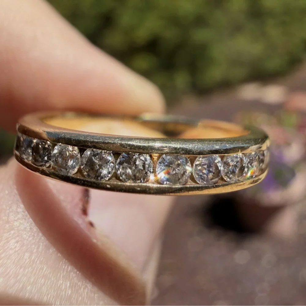 Vintage 14k Solid Gold Natural Channel Set Eternity Band Ring - 2.91g Size 6.75 - Picture 1 of 8